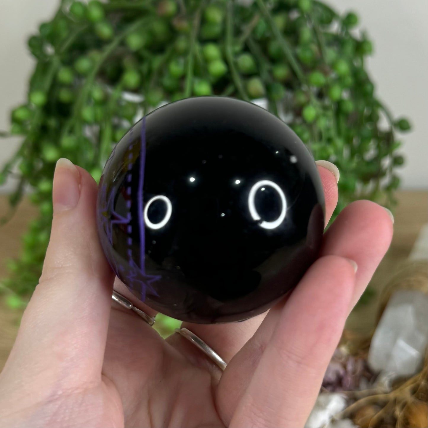 Purple Print Black Obsidian Sphere (P534)