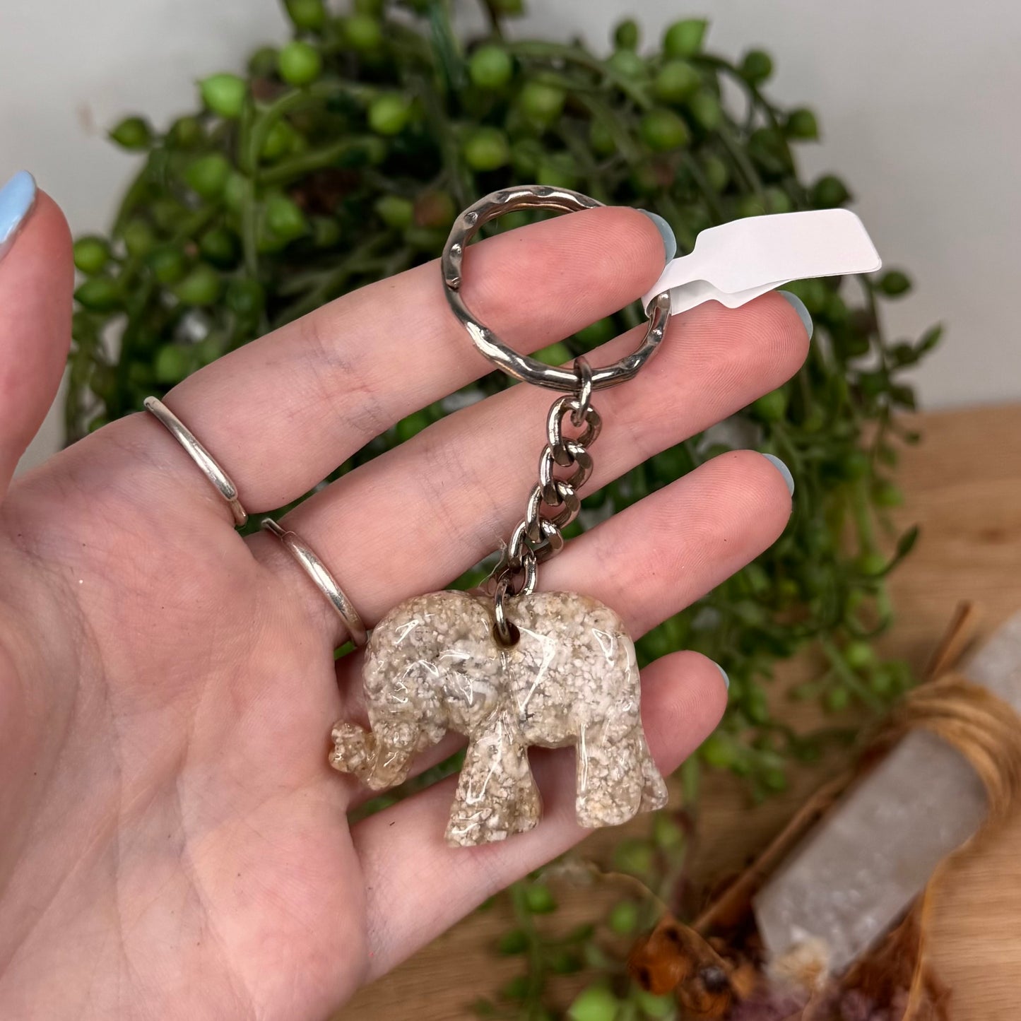 Golden Flower Agate Elephant Keychain (U652)