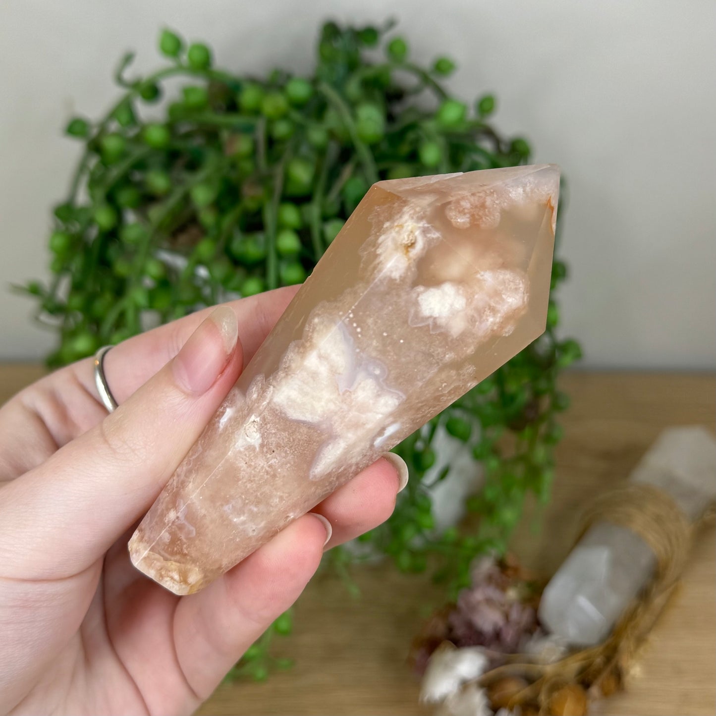 Pink Amethyst / Flower Agate Wand (P842)
