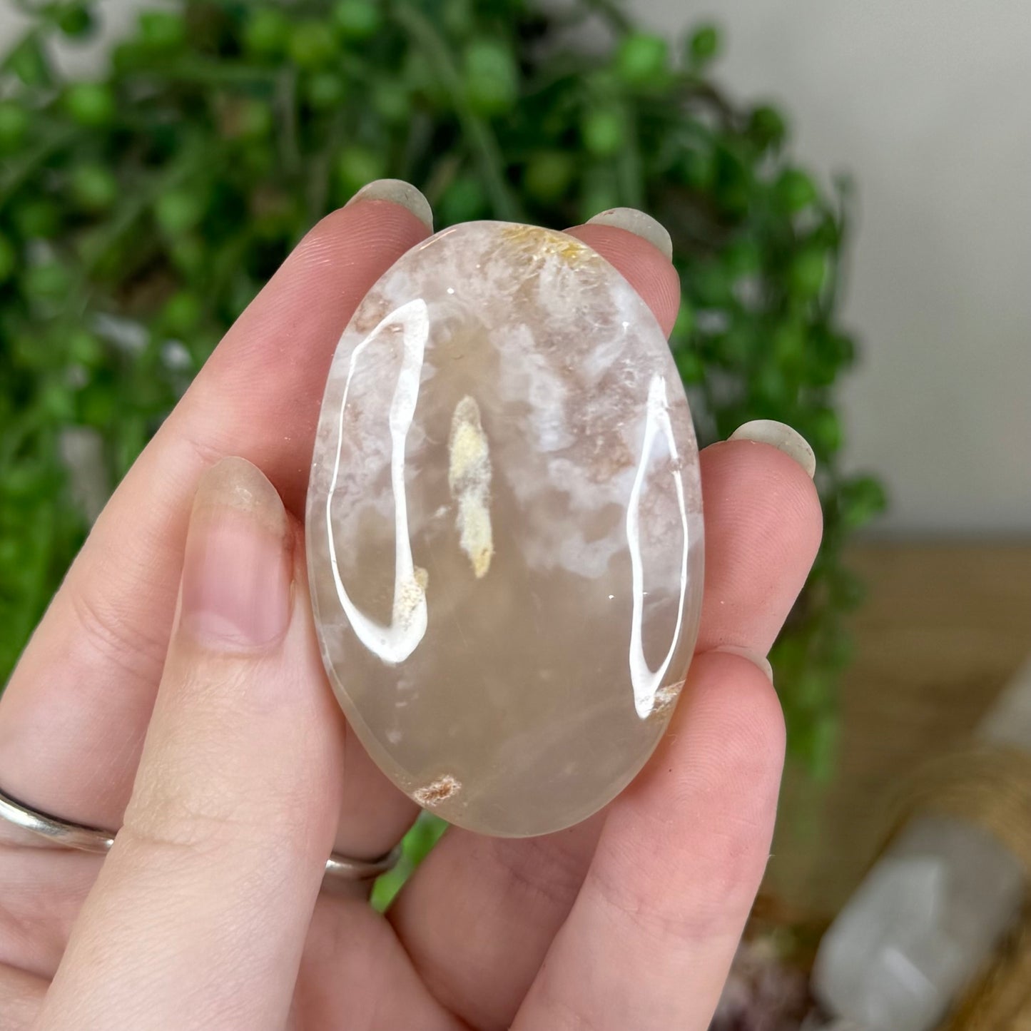 Pink Amethyst / Flower Agate Palm Stone (Q127)