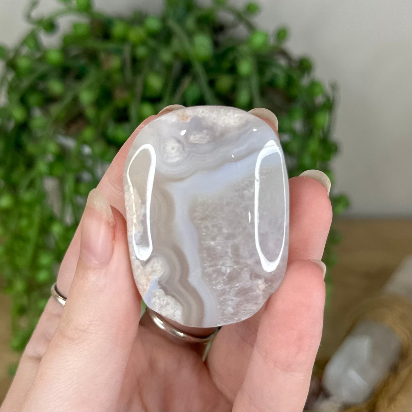 Pink Amethyst / Flower Agate Palm Stone (Q117)