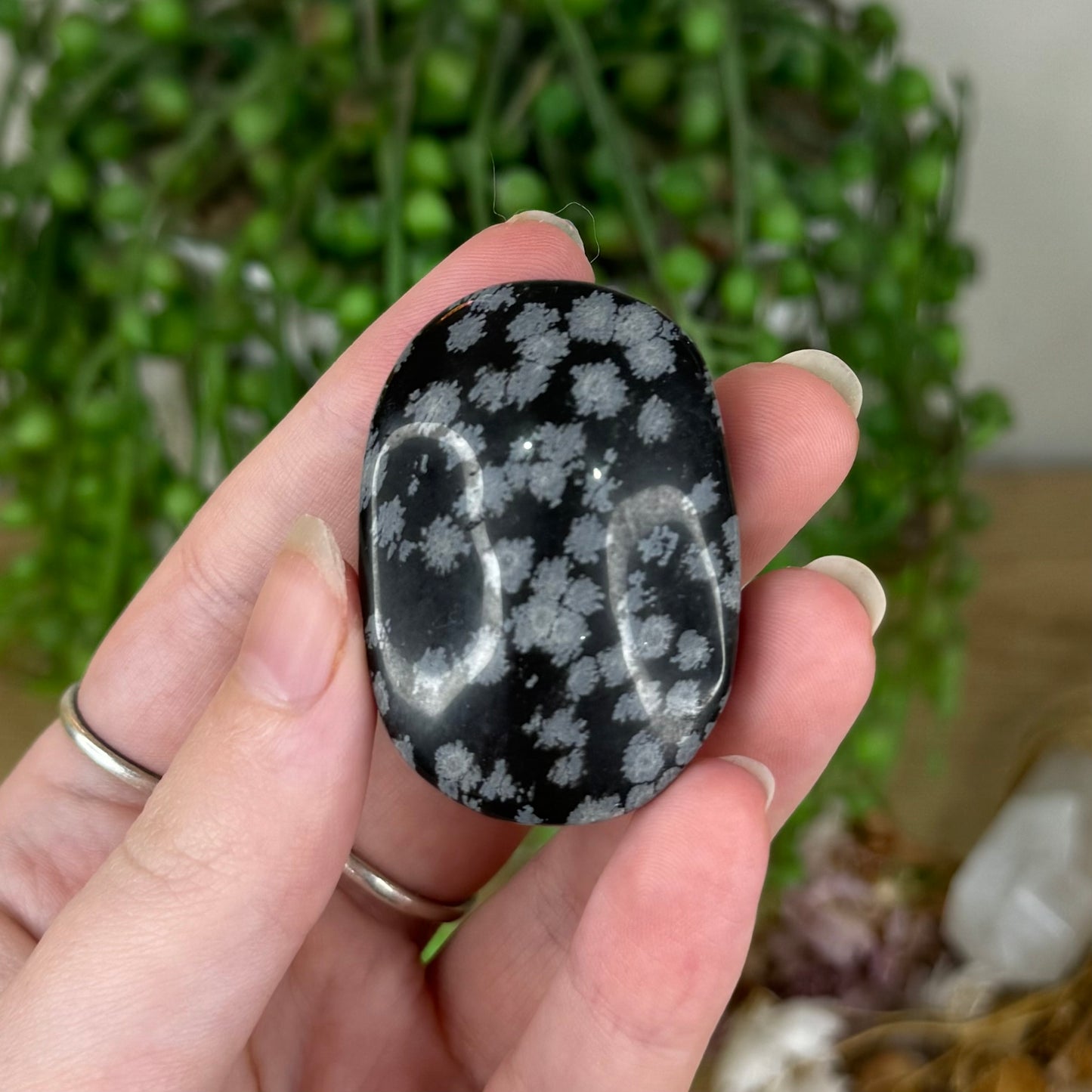 Snowflake Obsidian Palm Stone (Q49)