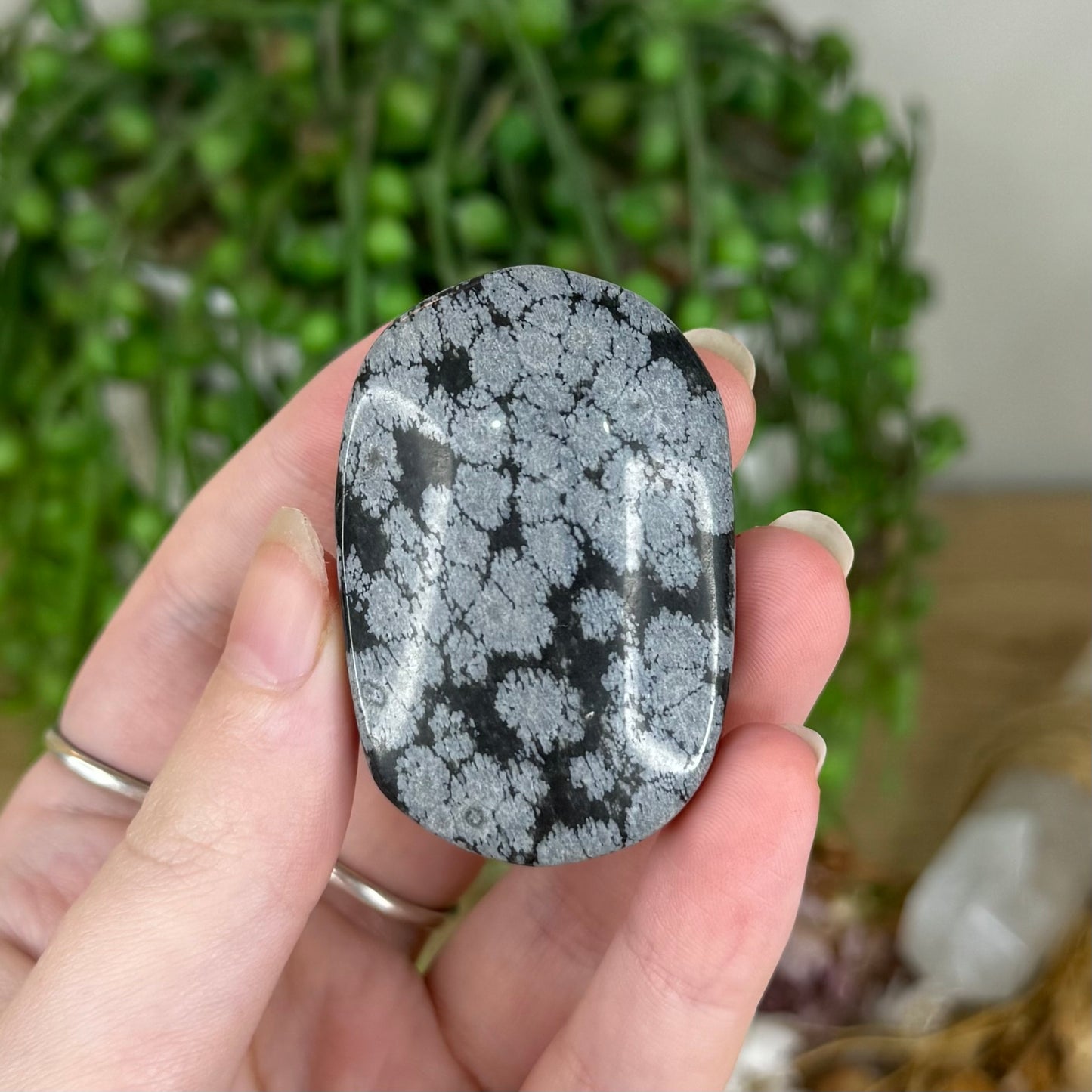Snowflake Obsidian Palm Stone (Q53)