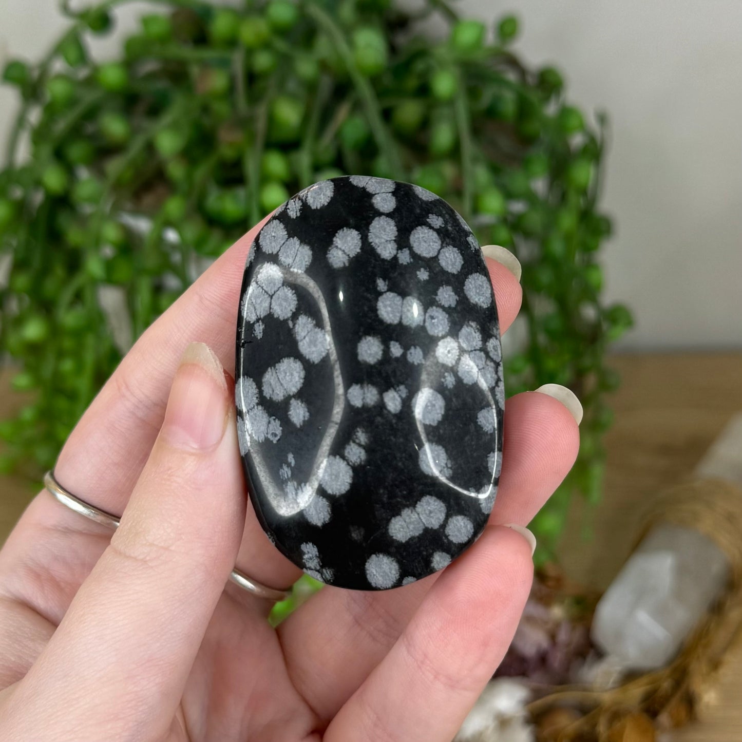 Snowflake Obsidian Palm Stone (Q54)