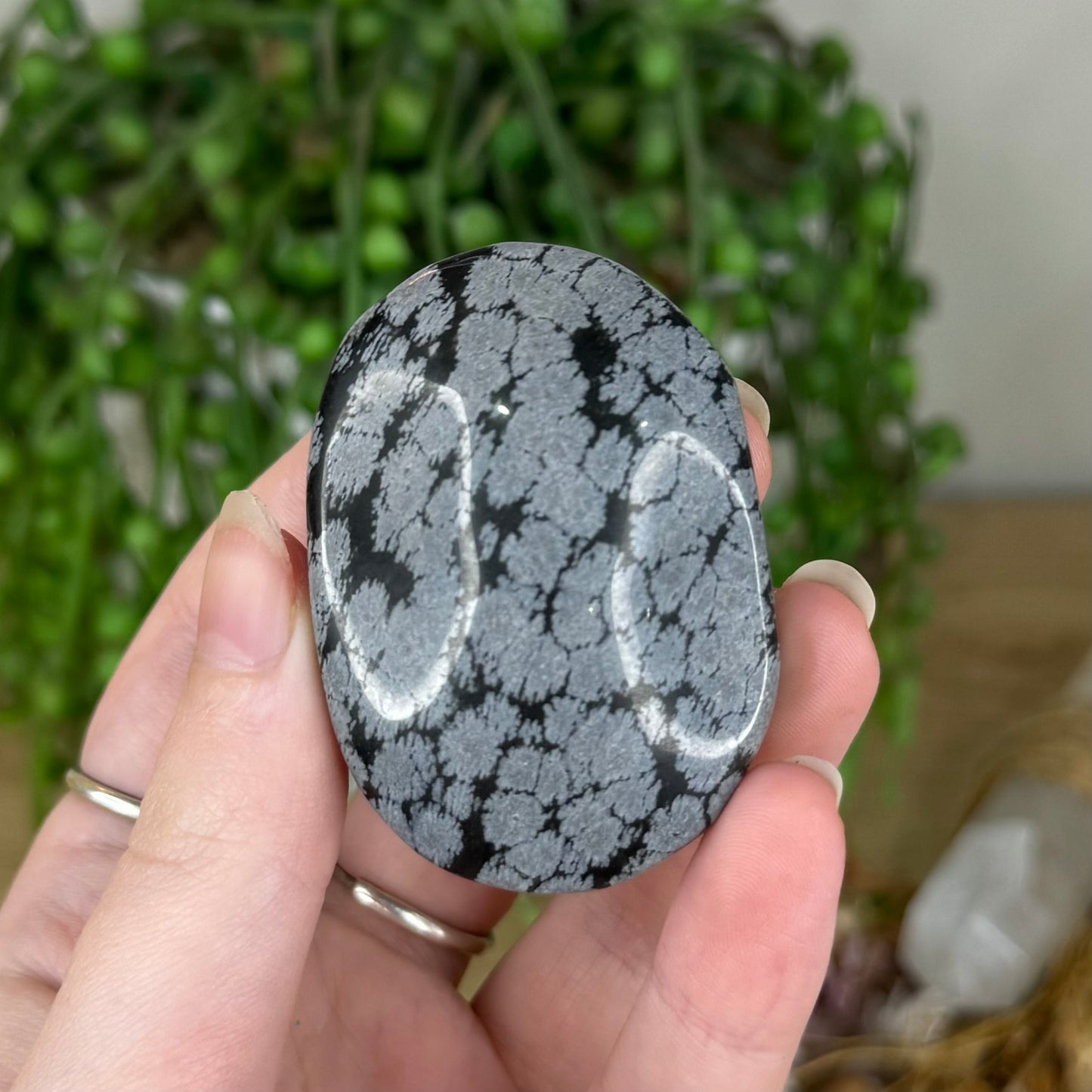 Snowflake Obsidian Palm Stone (Q55)