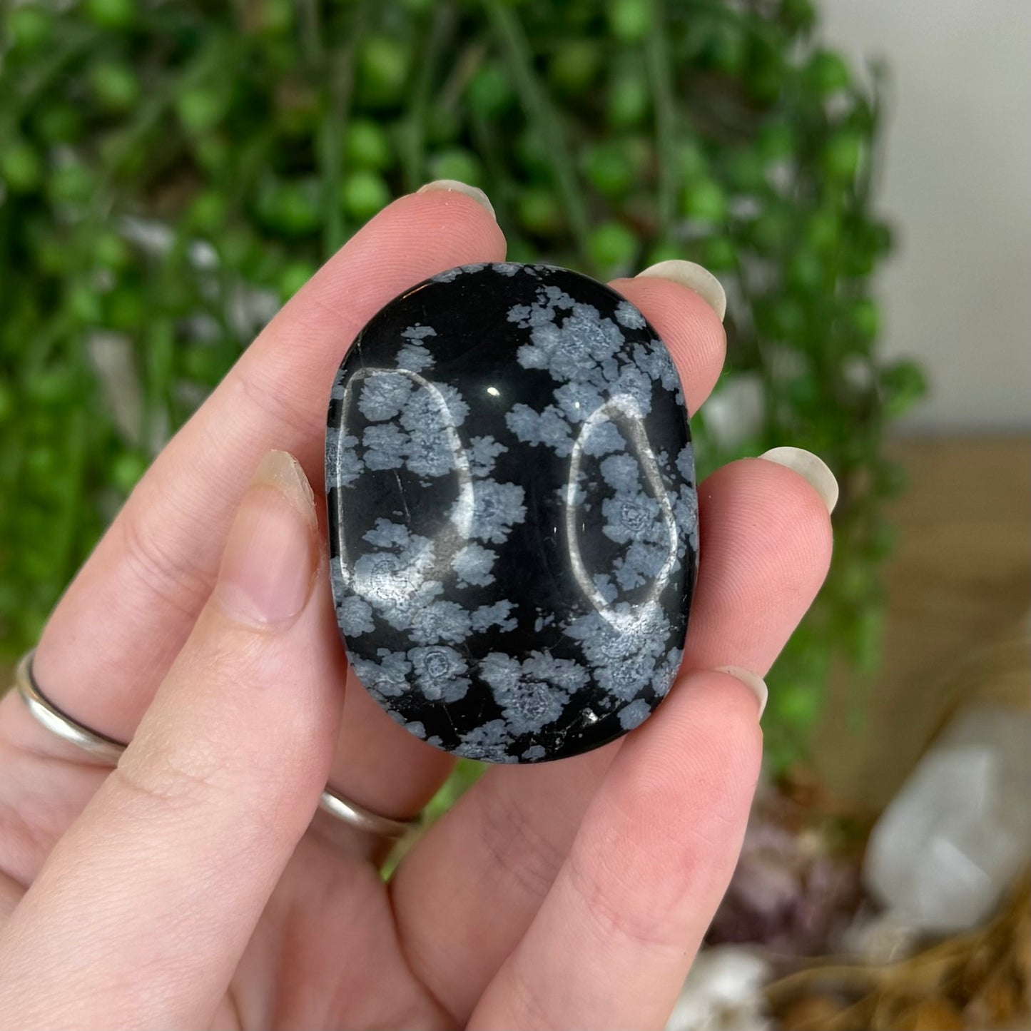 Snowflake Obsidian Palm Stone (Q48)