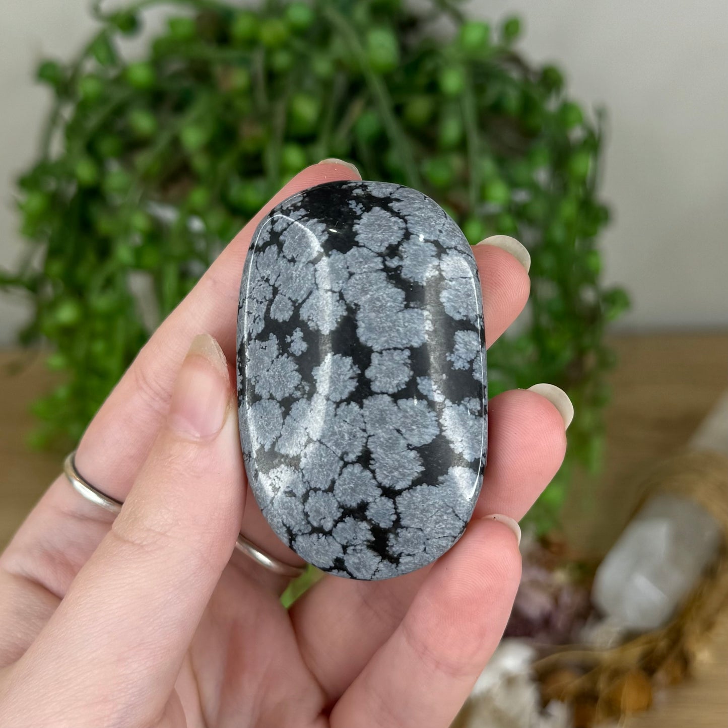 Snowflake Obsidian Palm Stone (Q52)