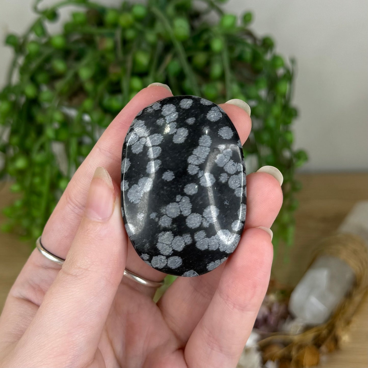 Snowflake Obsidian Palm Stone (Q50)