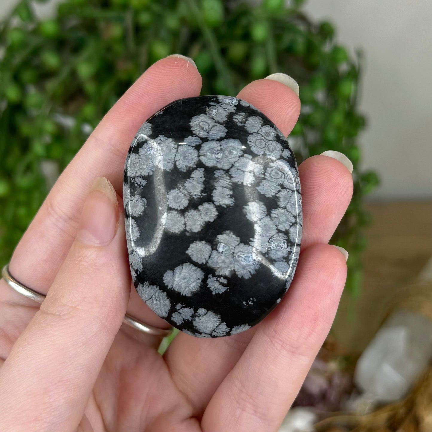 Snowflake Obsidian Palm Stone (Q51)