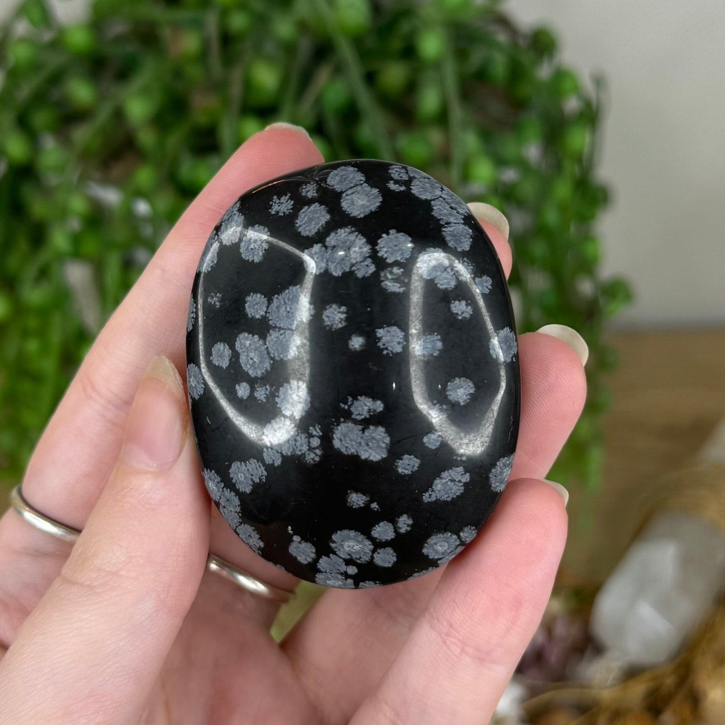 Snowflake Obsidian Palm Stone (Q56)