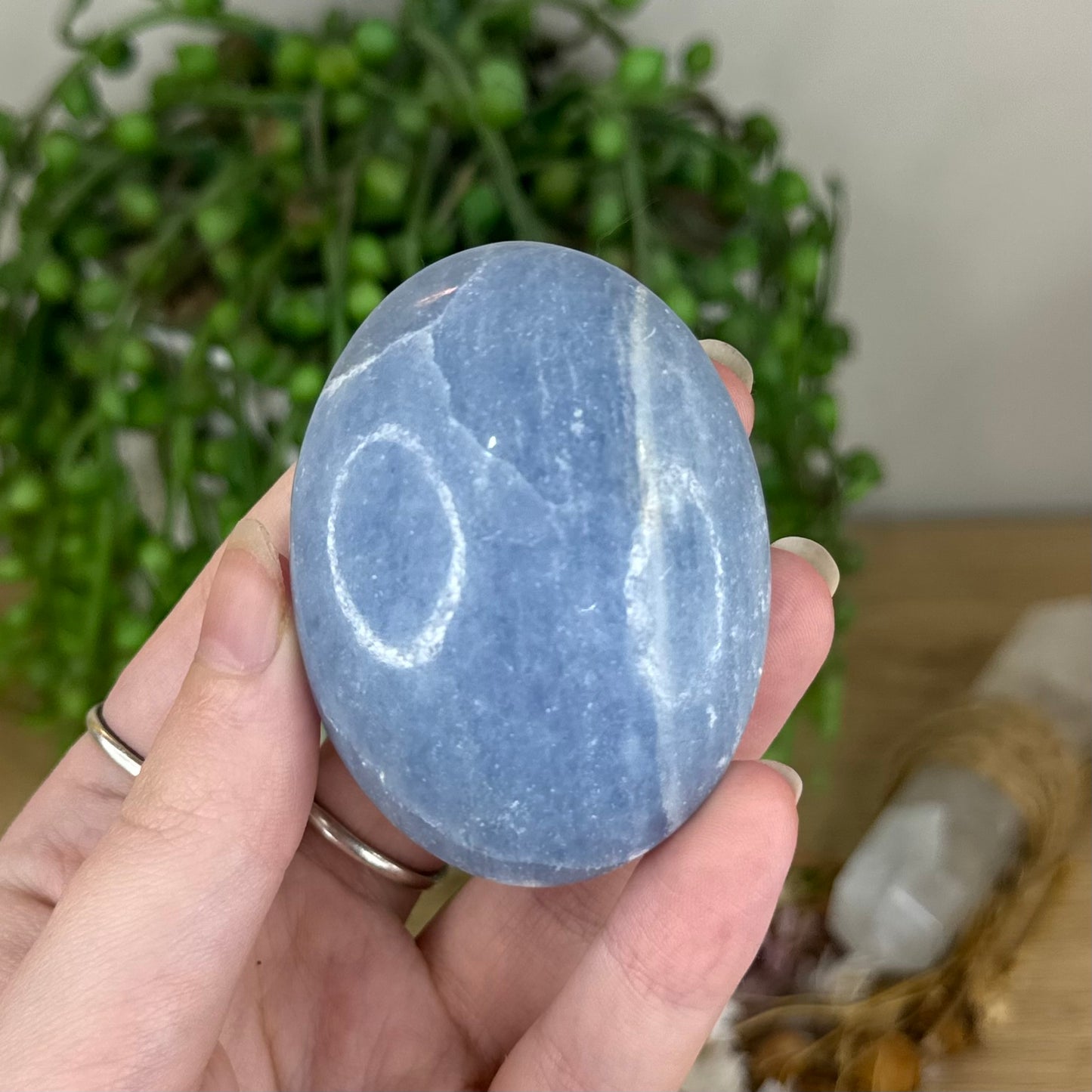 Blue Celestite Palm Stone (Q112)