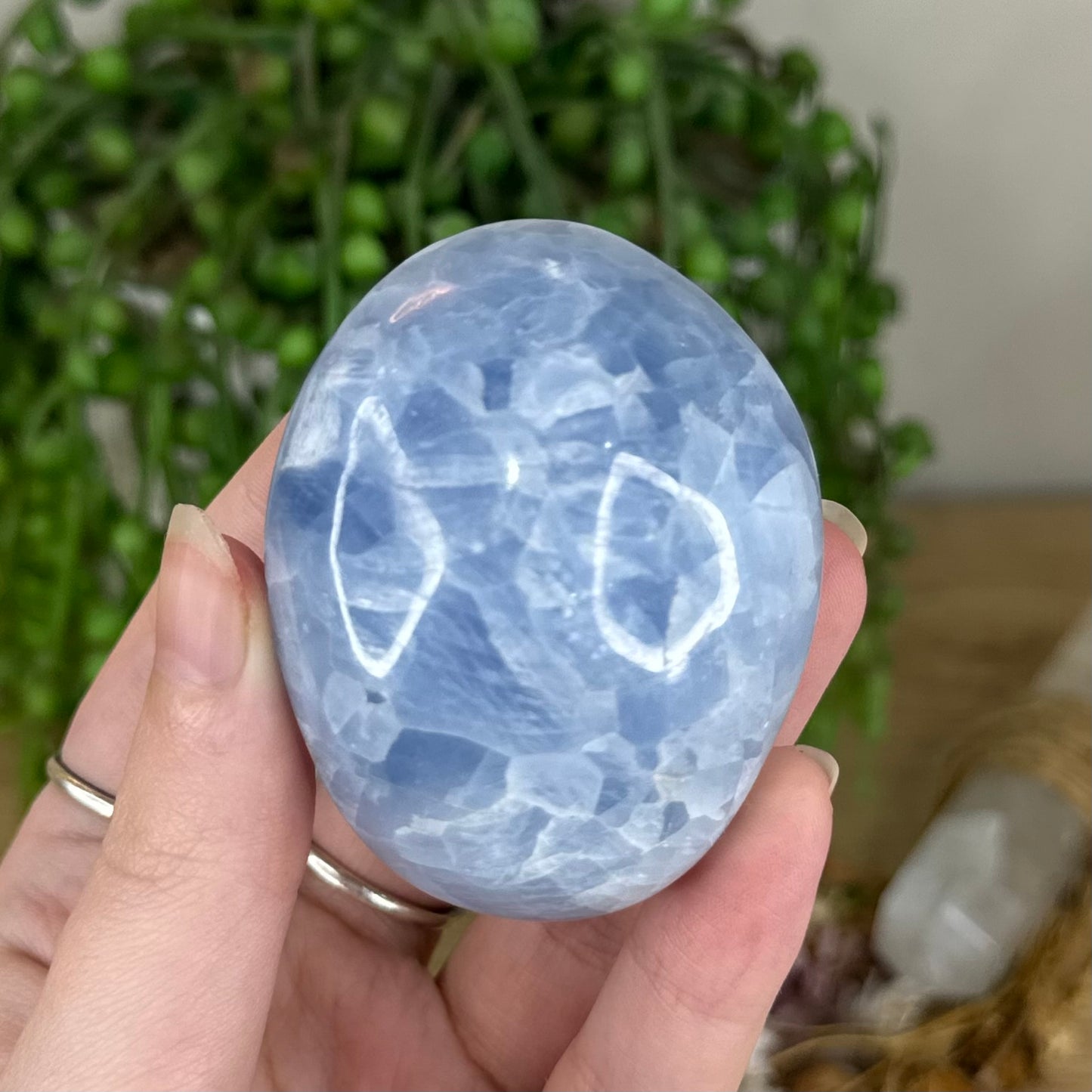 Blue Celestite Palm Stone (Q113)