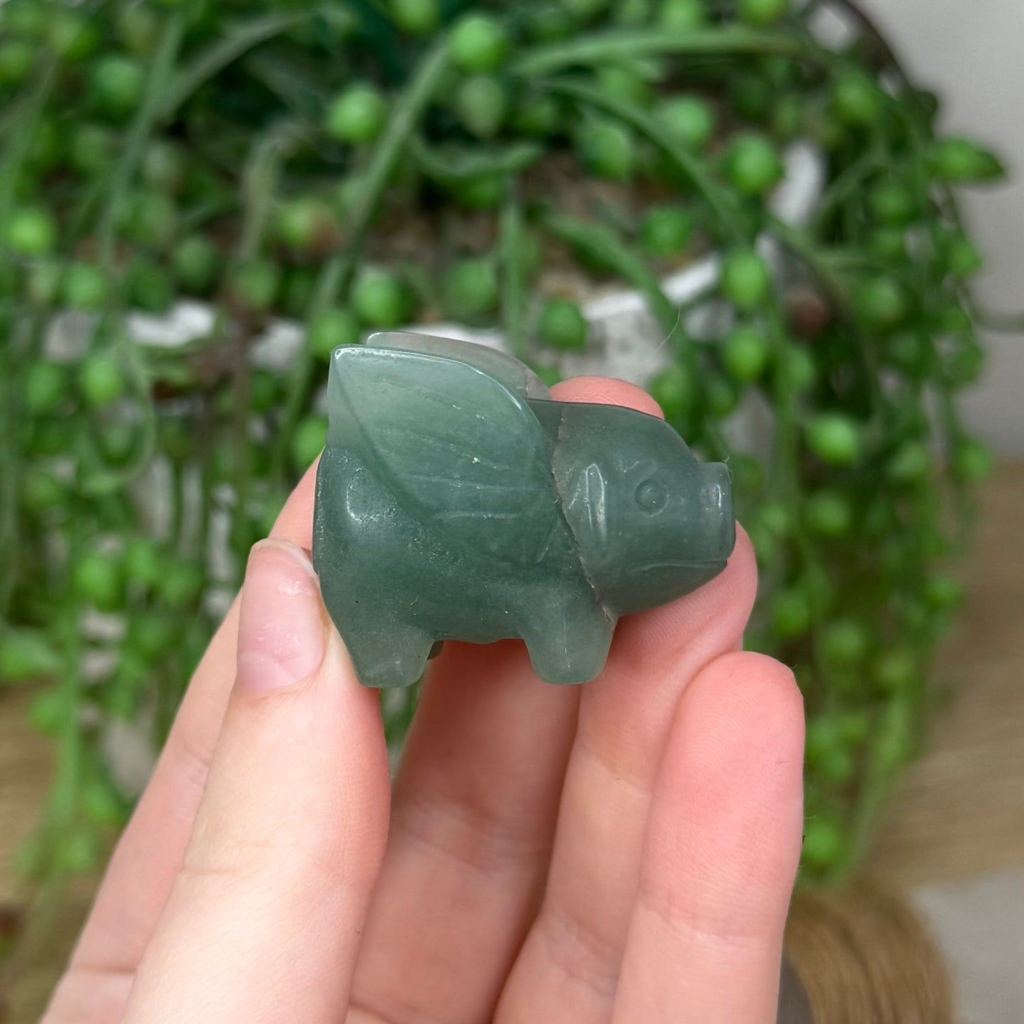 Green Aventurine Flying Pig (614A)