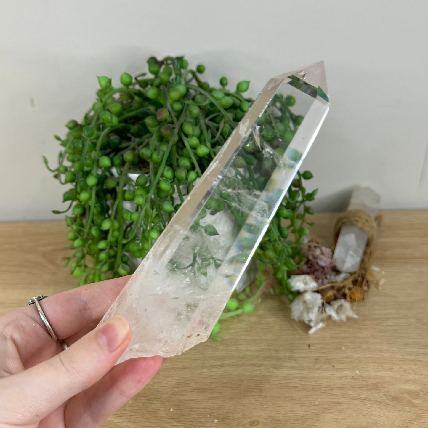 Blue Needle Clear Quartz Tower On Stand (Q918)
