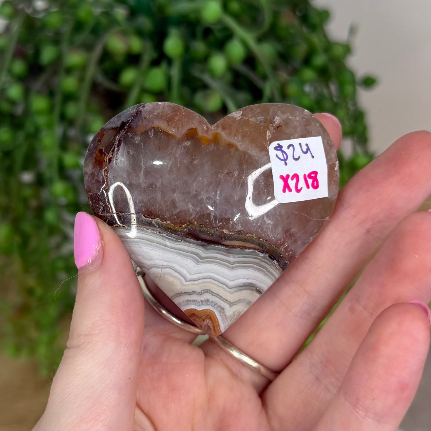 Amethyst / Mexican Crazy Lace Agate Heart (X218)