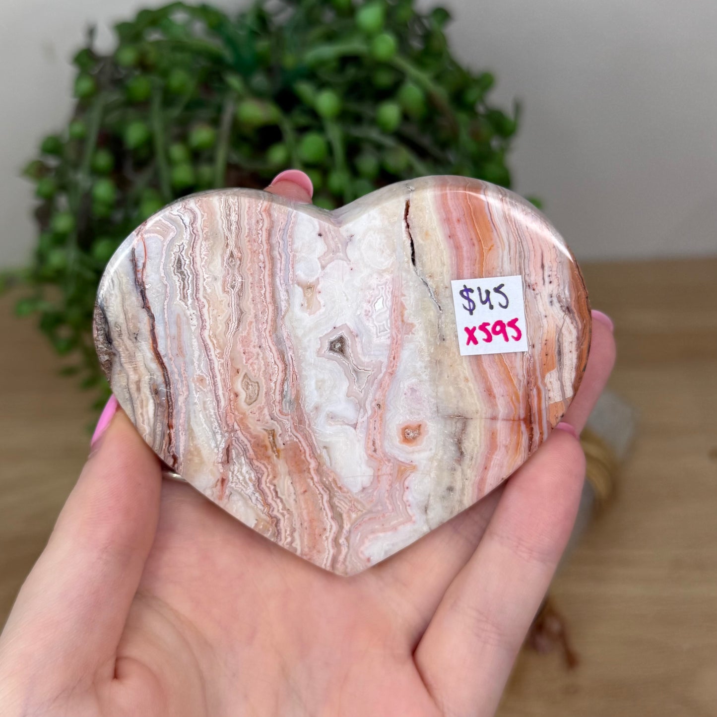 Pink Crazy Lace Agate Heart (X595)