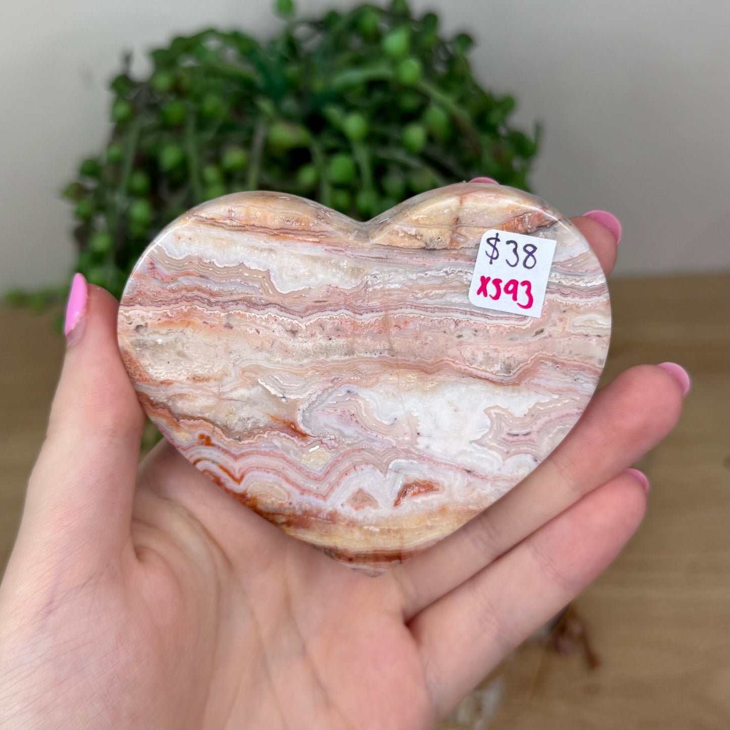 Pink Crazy Lace Agate Heart (X593)
