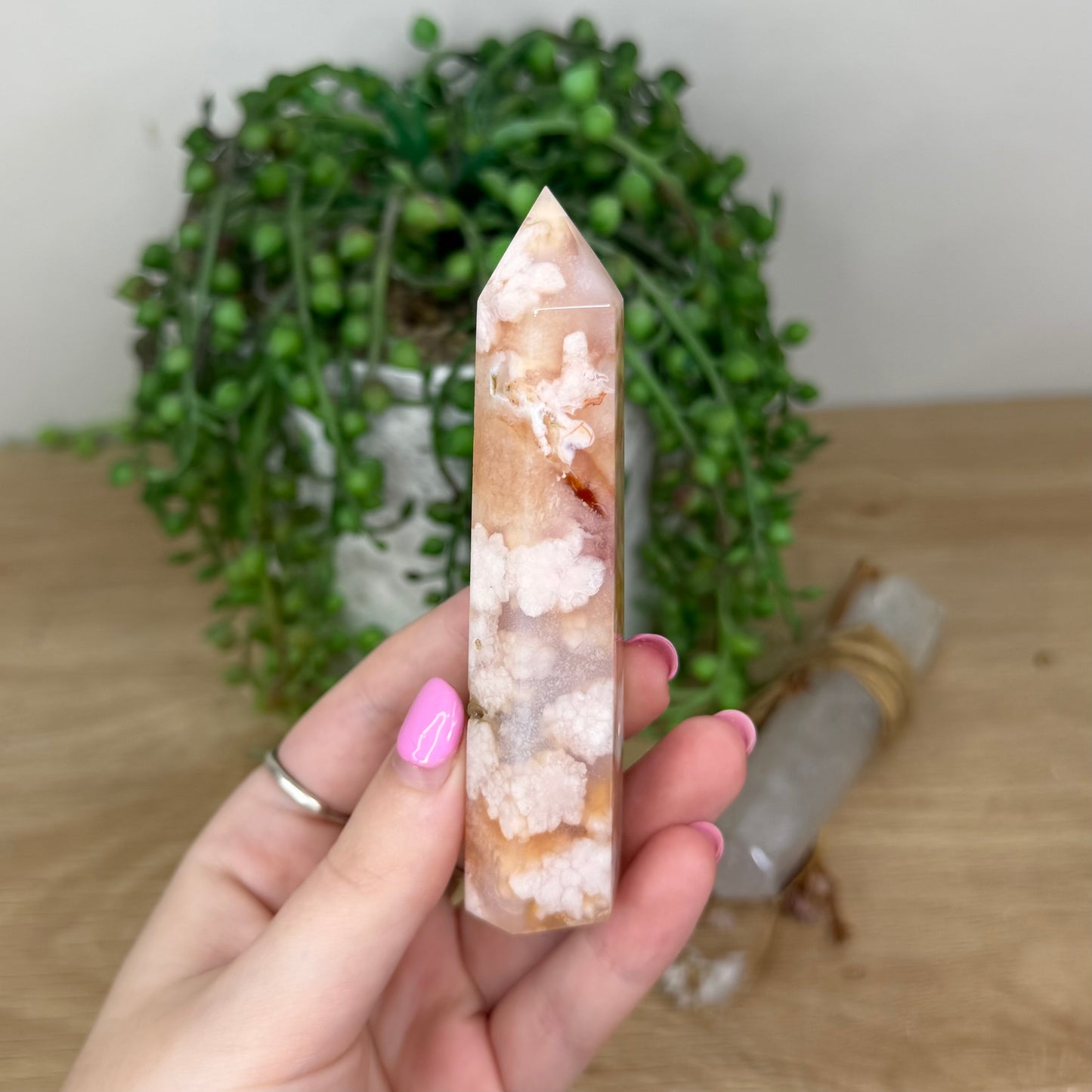 Pink Madagascan Flower Agate / Carnelian Point (X154)