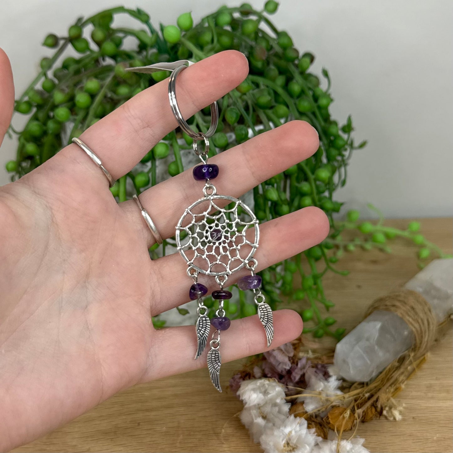 Amethyst Dream Catcher Keychain (D621)