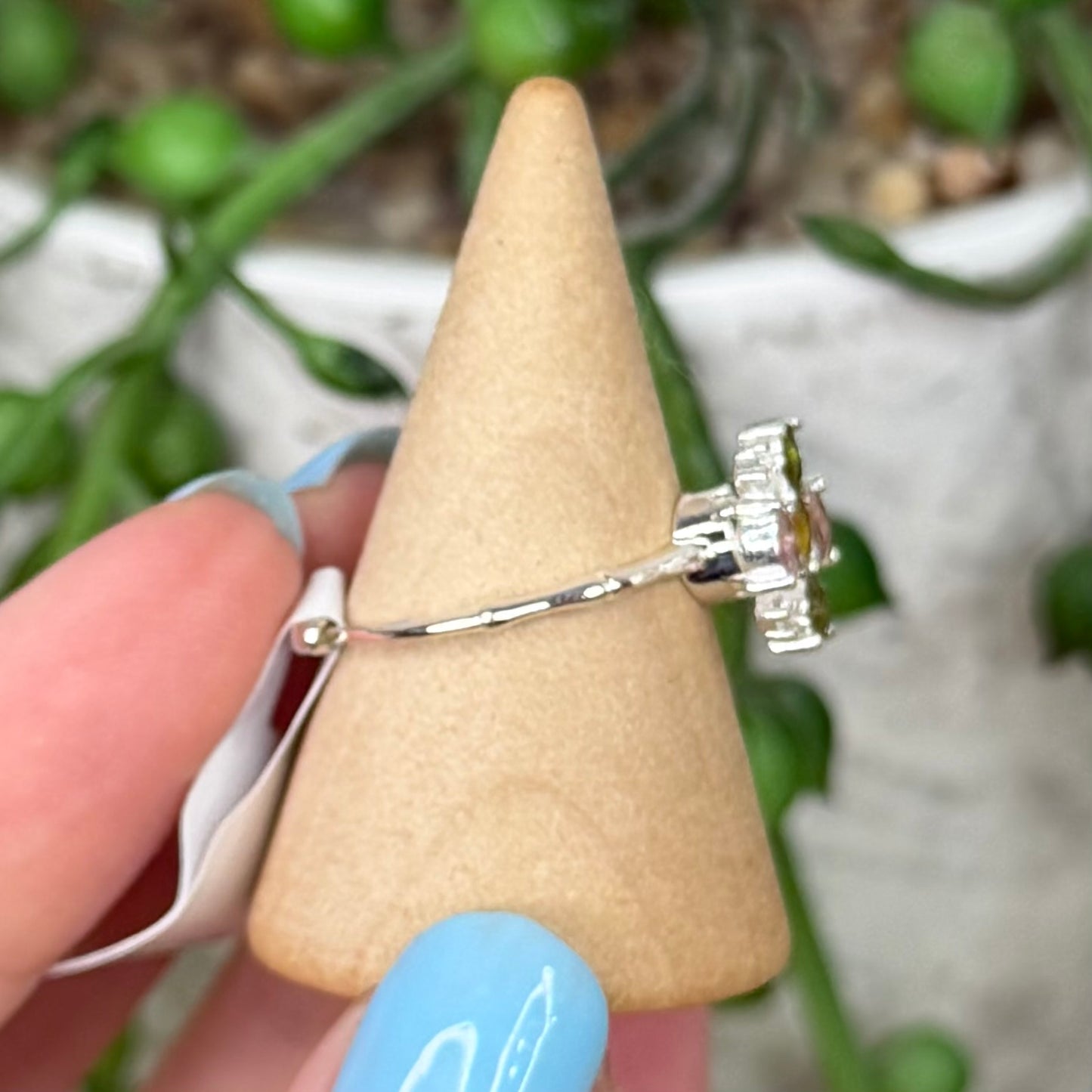 Watermelon Tourmaline White Copper Spinning Ring (Y367)