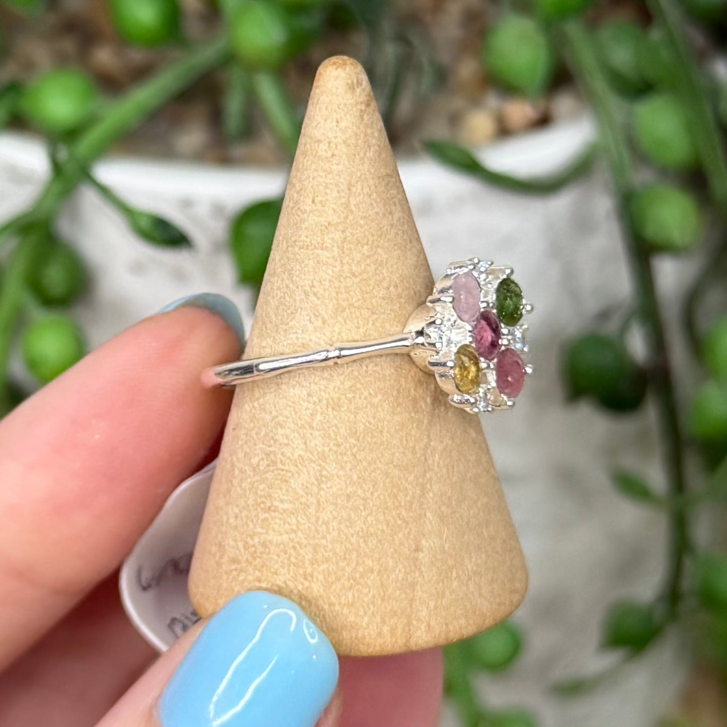 Watermelon Tourmaline White Copper Spinning Ring (Y365)