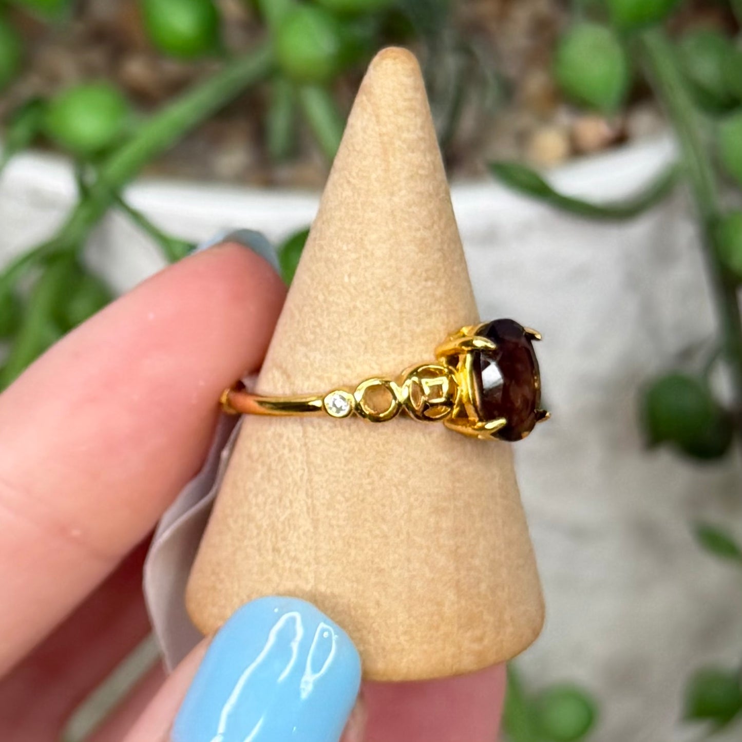 Smokey Quartz Gold Plated Ring (W216)