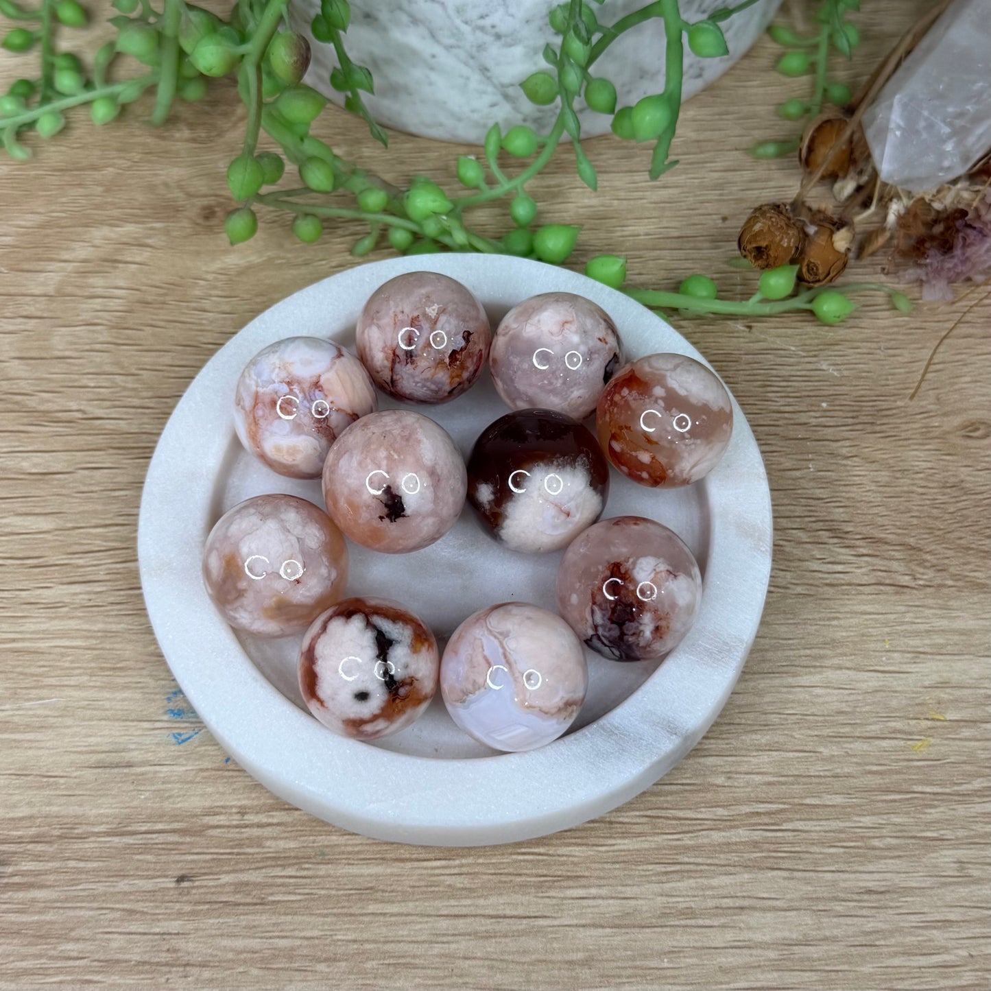 Pink Flower Agate Small Spheres