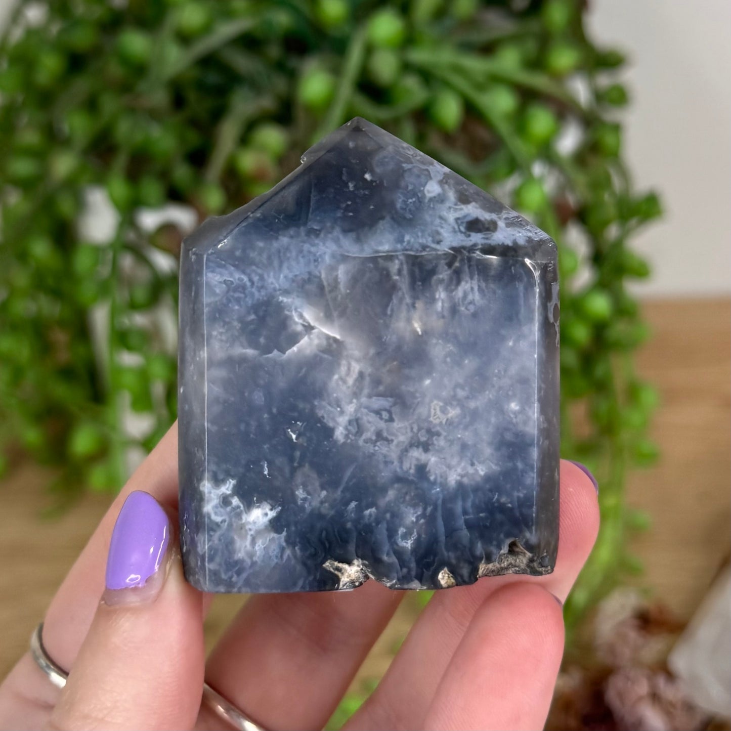 Blue Plume Agate Domino Point (T517)