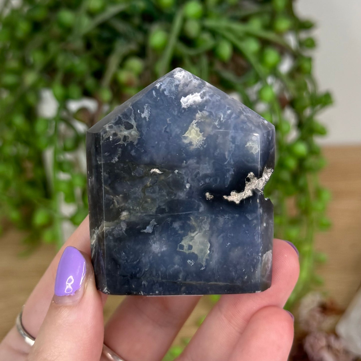 Blue Plume Agate Domino Point (T516)