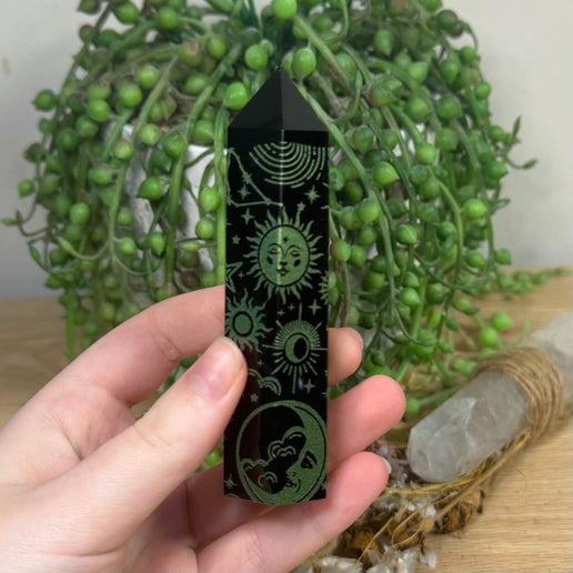 Green Print Black Obsidian Point (E494) (E493)