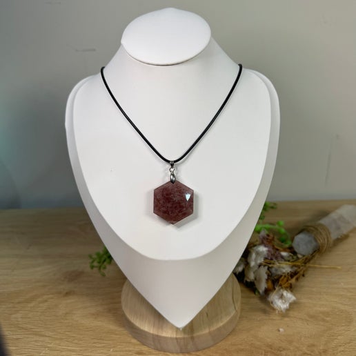 Strawberry Quartz Hexagon Necklace (J526) (J528) (J527)