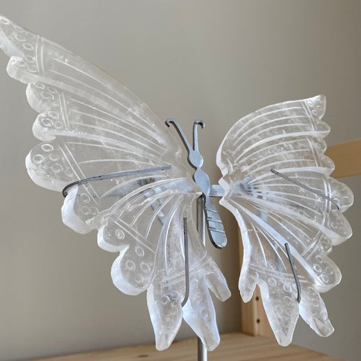 Clear Quartz Butterfly Wings On Silver Stand