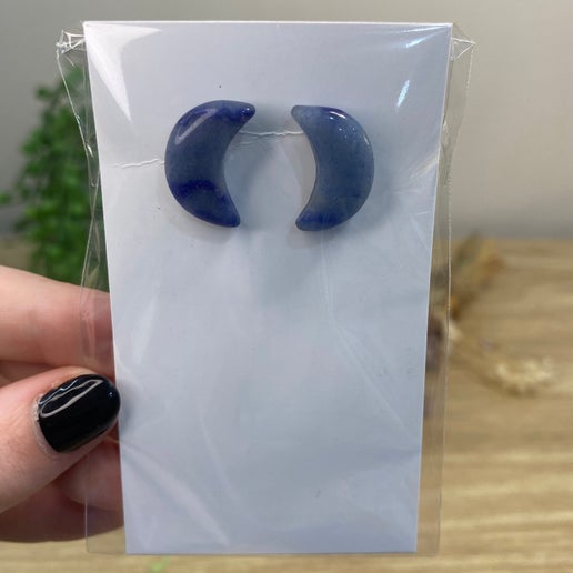 Blue Aventurine Moon Stud Earrings