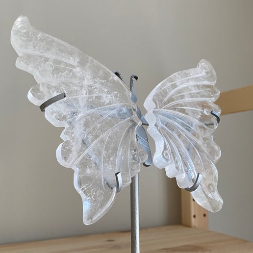 Clear Quartz Butterfly Wings On Silver Stand