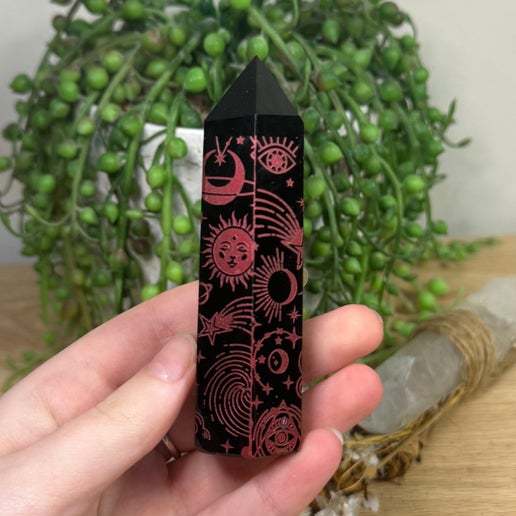 Red Print Black Obsidian Point (E800) (E496) (E799)