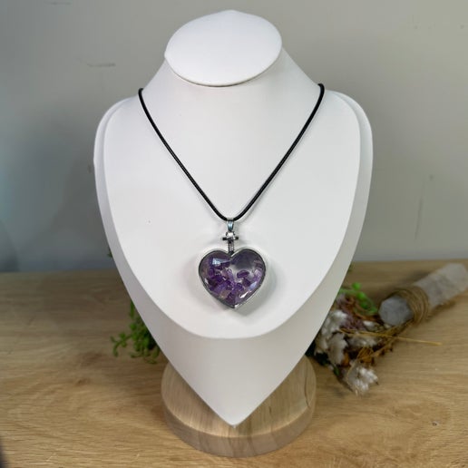 Amethyst Chip Heart Necklace (H917) (H914) (H918)