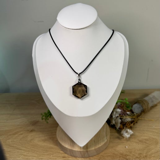 Smokey Quartz Hexagon Necklace (J529)