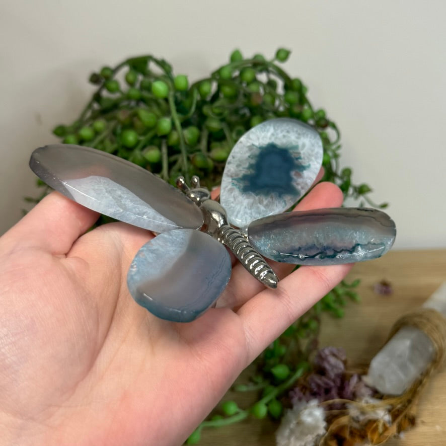 Blue Agate Slice Butterfly (H629)