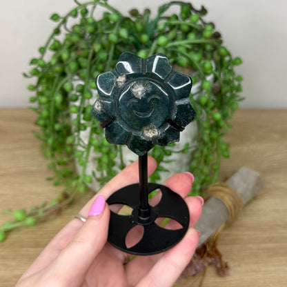 Moss Agate Sun On Stand (Z342)