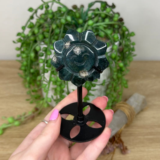 Moss Agate Sun On Stand (Z342)