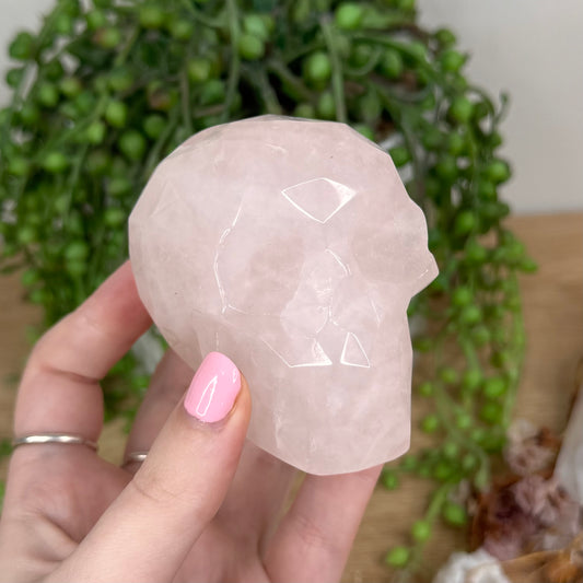Rose Quartz Faceted Skull (T867)
