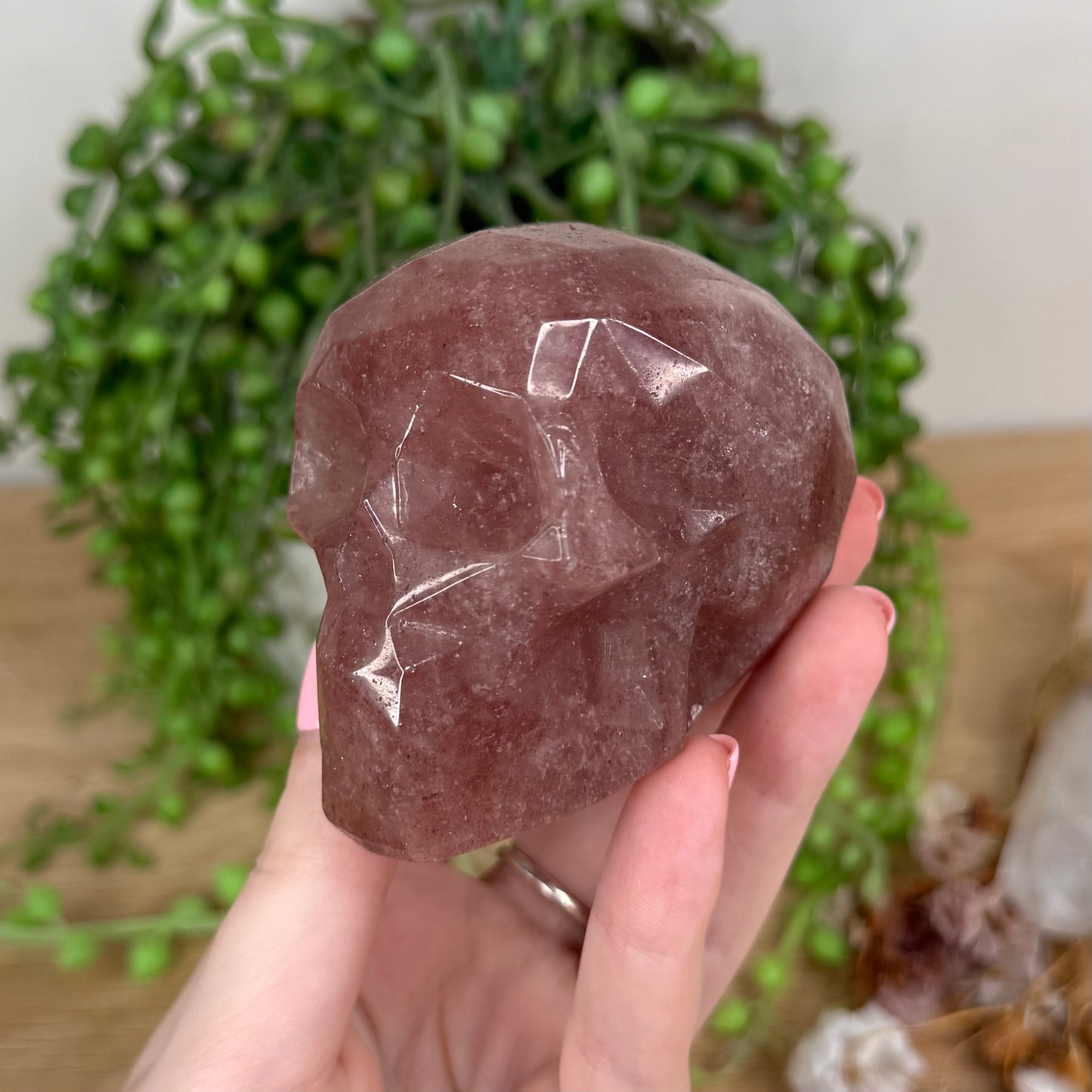 Strawberry Quartz Faceted Skull (T868)