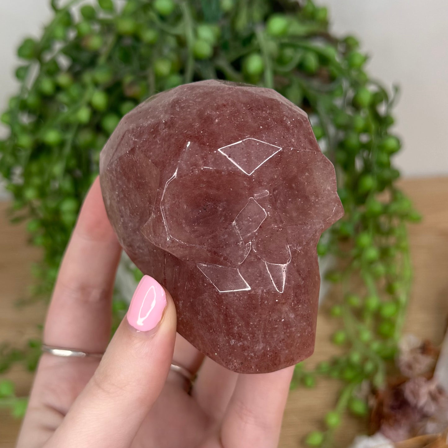 Strawberry Quartz Faceted Skull (T868)