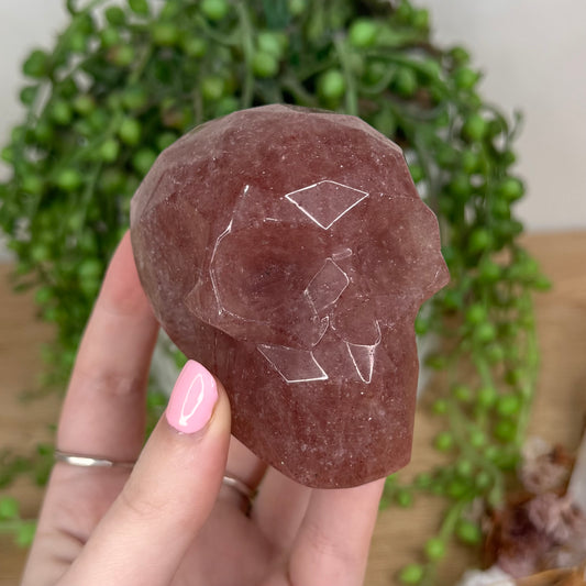 Strawberry Quartz Faceted Skull (T868)