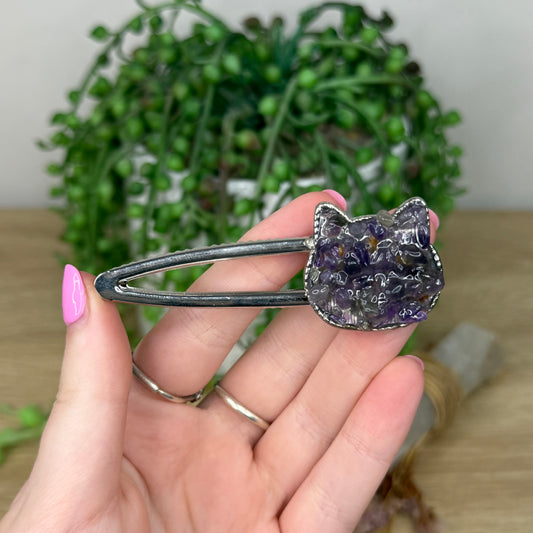 Amethyst Silver Cat Hair Clip
