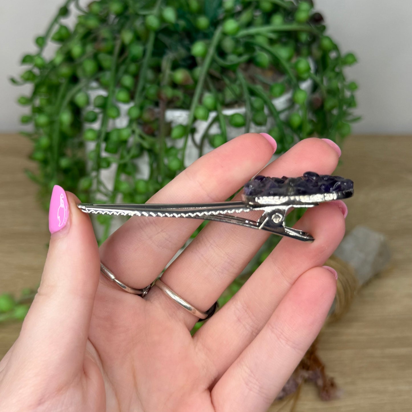 Amethyst Silver Cat Hair Clip