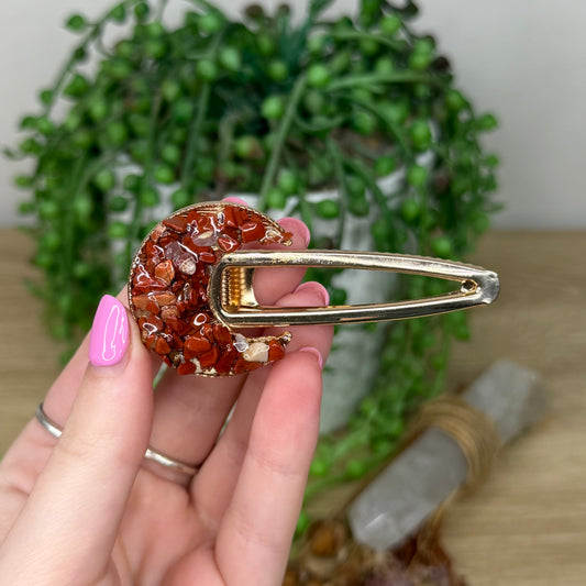 Red Jasper Moon Gold Hair Clip