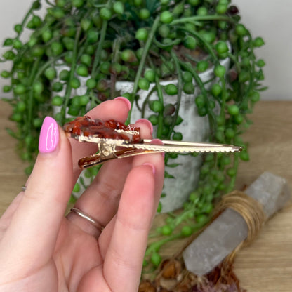 Red Jasper Moon Gold Hair Clip