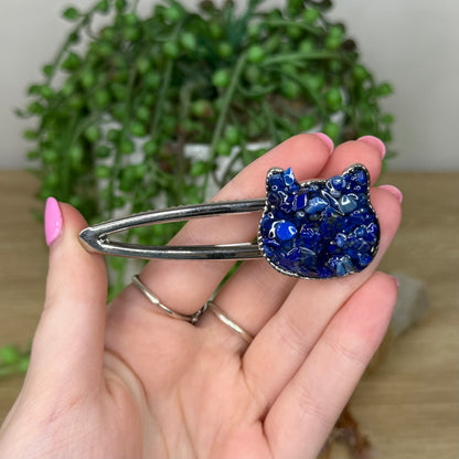 Lapis Lazuli Cat Silver Hair Clip