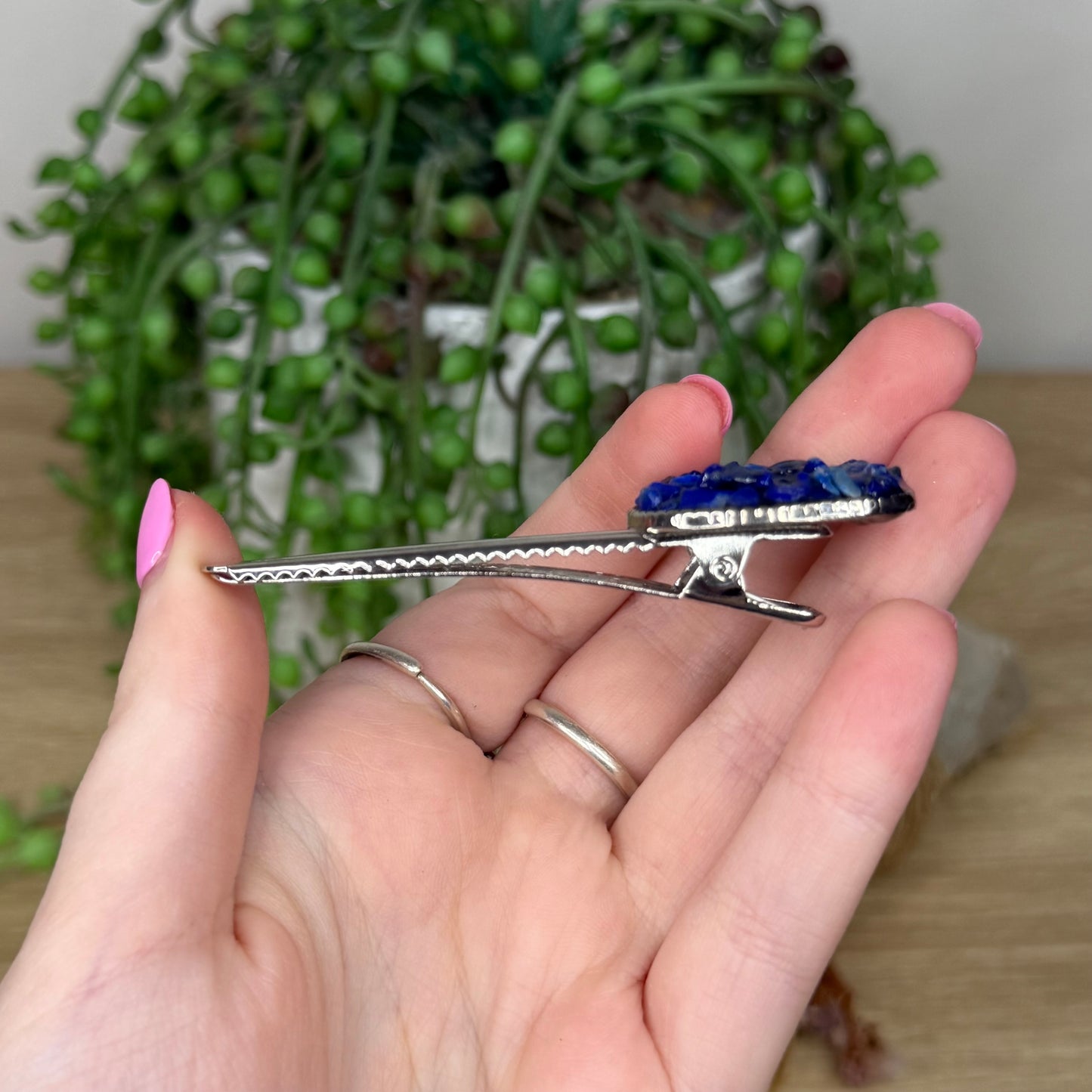 Lapis Lazuli Cat Silver Hair Clip